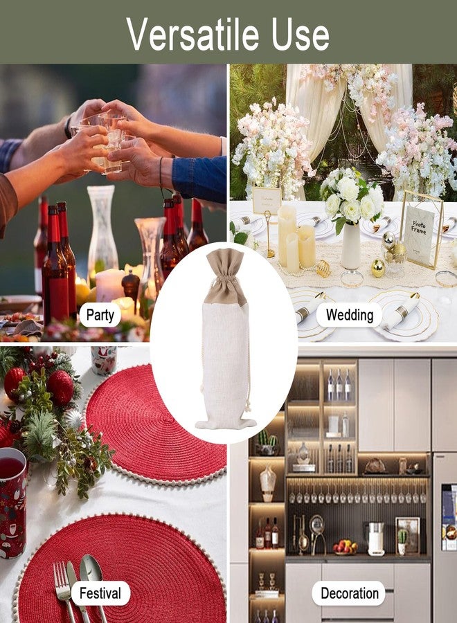 HSOFTIFY 4 Pcs 100% Linen Wine Bags with Drawstring 14” x 6.3” Wine Bottle Gift Wrapping for Party, Wedding, Christmas (Linen and Dark Khaki) - Image 4